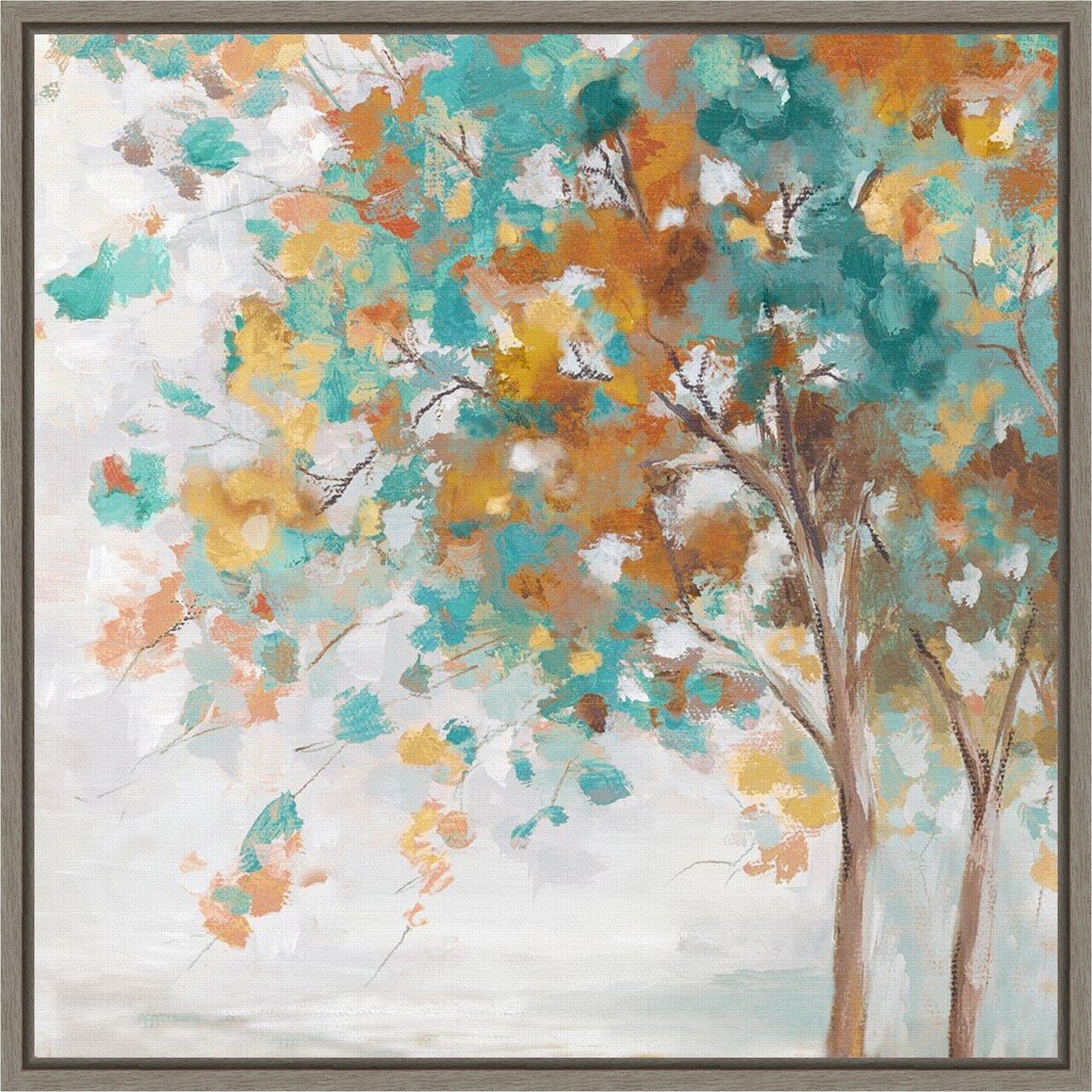 Autumn Mood (Trees) by Eva Watts 16-in. W x 16-in. H. Canvas Wall Art Print Framed in Grey